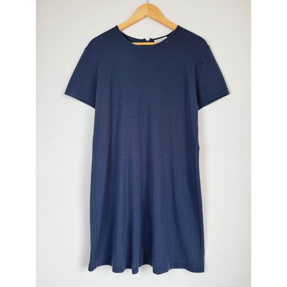 VTG Preview Women Wool Blend Shift Dress L Navy Blue Capsule Wardrobe Academia